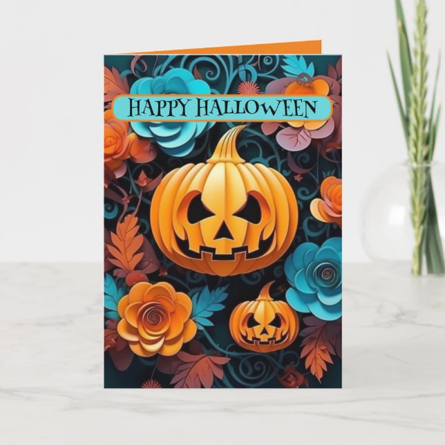 Carte Jackolantern et fleurs pliée 5" x 7" (Devant)