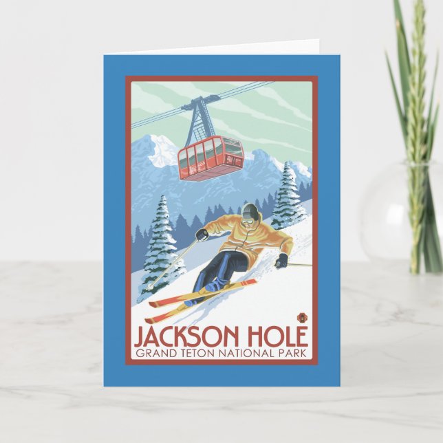 Carte Jackson Hole, skieur du Wyoming et tram (Devant)