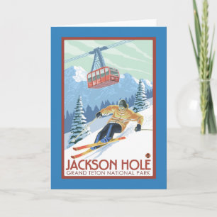 Carte Jackson Hole, skieur du Wyoming et tram