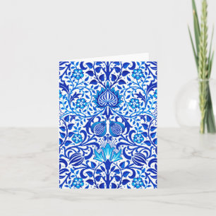 Carte Jacobean Floral Damask, Cobalt bleu et blanc