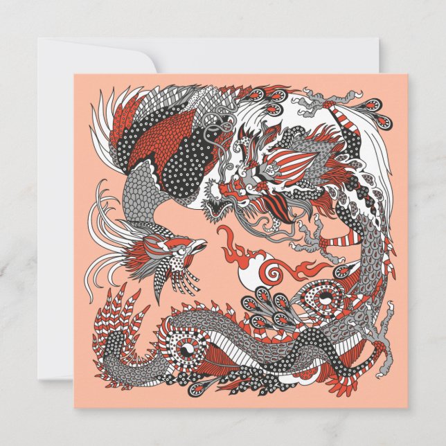 Carte Jade Dragon and Gold Phoenix playing with a pearl (Devant)