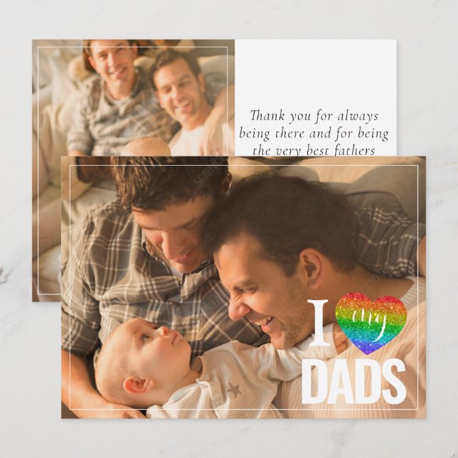 Carte J'adore mes papas | Rainbow Heart Fête des pères C (Devant / Derrière)