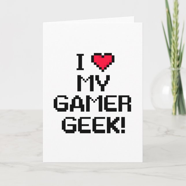 Carte J'adore mon geek de gamer (Devant)