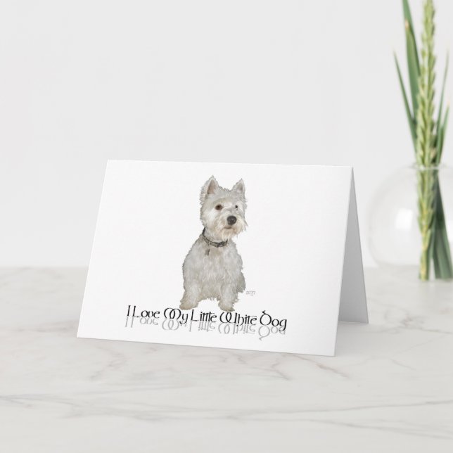 Carte J'adore mon petit chien blanc - Westie (Devant)
