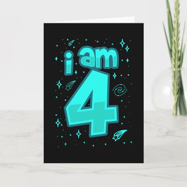 Carte J'AI 4 ans 4e anniversaire Boy Space Anniversaire (Devant)