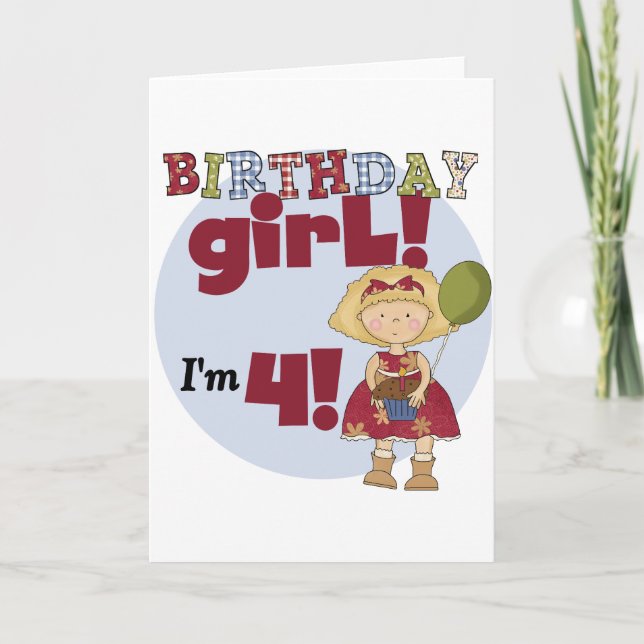Carte J'ai 4 T-shirts et cadeaux pour filles d'anniversa (Devant)