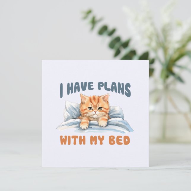 Carte J'ai des plans avec mon lit - Cosy Orange Chat (Debout devant)