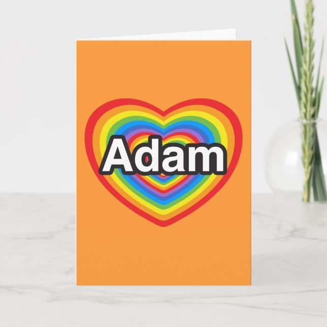 Carte J'aime Adam. Je t'aime Adam. Cœur (Devant)