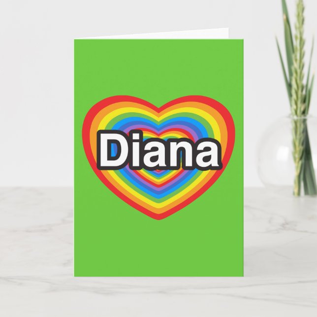 Carte J'aime Diana. Je t'aime Diana. Cœur (Devant)
