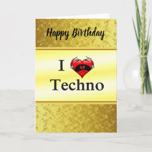 Carte J'aime la techno Avec un coeur rouge drôle chanter