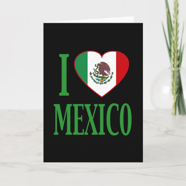 Carte J'aime le Mexique avec le coeur du drapeau (Devant)