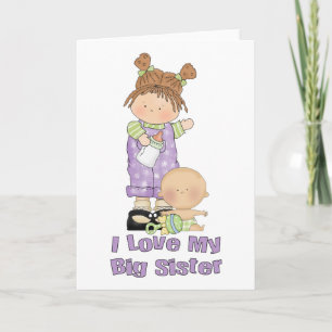 Carte J'aime ma grande soeur fille et bébé