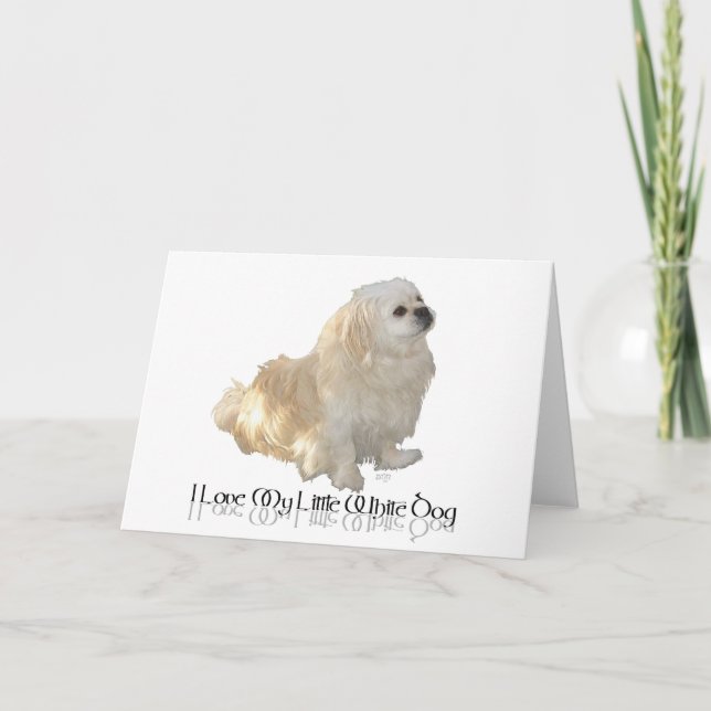 Carte J'Aime Mon Petit Chien Blanc - Pekingese ! (Devant)