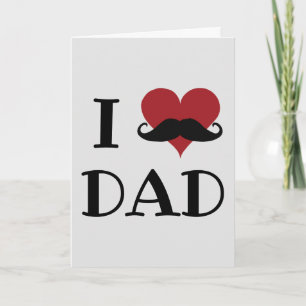 Carte J'aime papa Coeur Mustache Rouge Noir