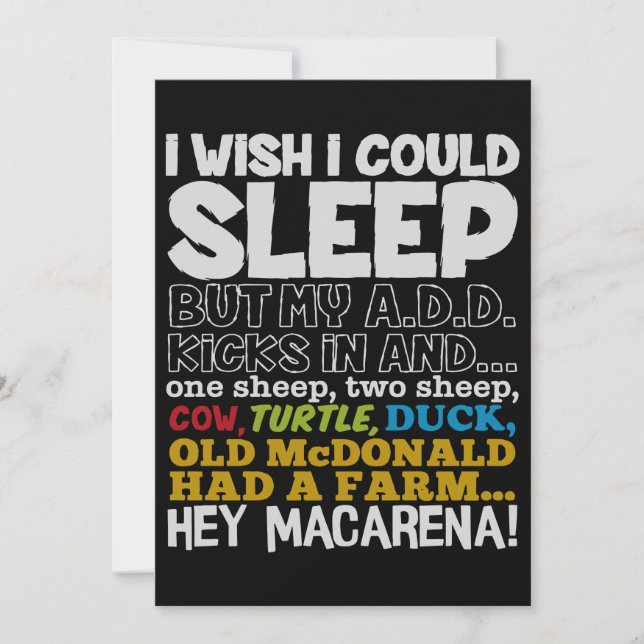 Carte J'Aimerais Pouvoir Dormir Mens Drôle Cadeau Slogan (Devant)