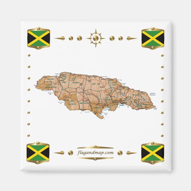 Carte Jamaïque + Magnet des drapeaux (Devant)