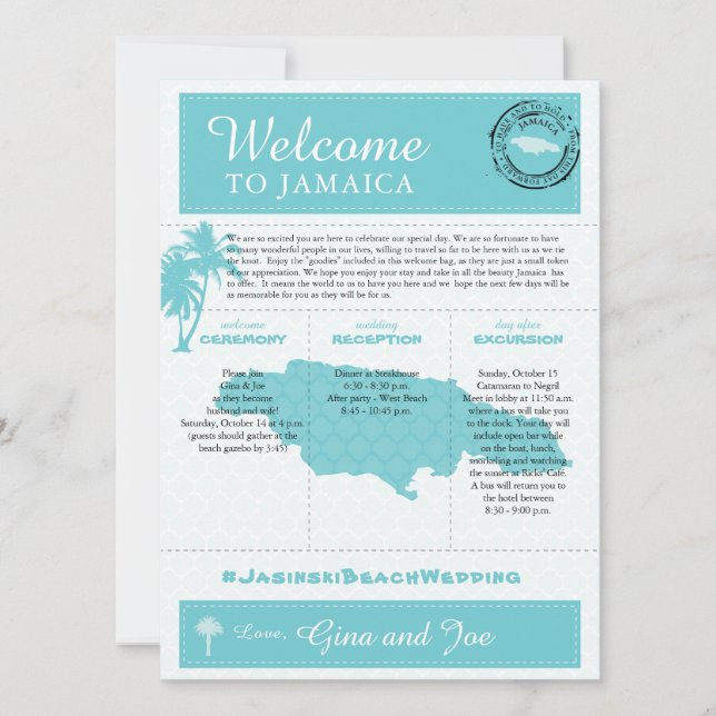 Carte Jamaïque Mariage Weekend Welcome (Devant)