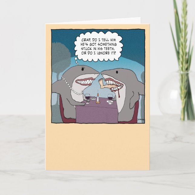 Carte Jambe drôle coincée dans les dents de requin Anniv (Devant)