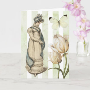 Carte Jane Austen inspirée vintage bleu rayé joli