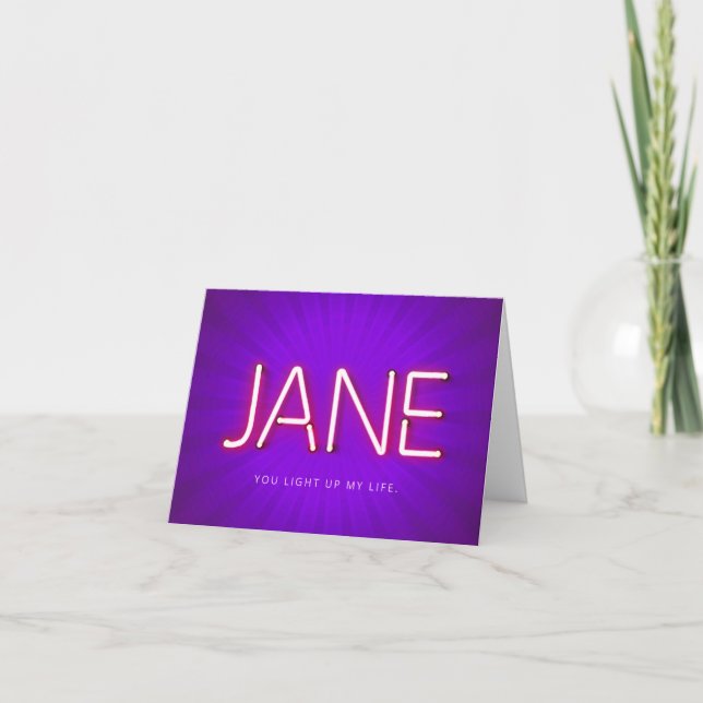 Carte Jane Nom dans les lumières brillantes du néon (Devant)