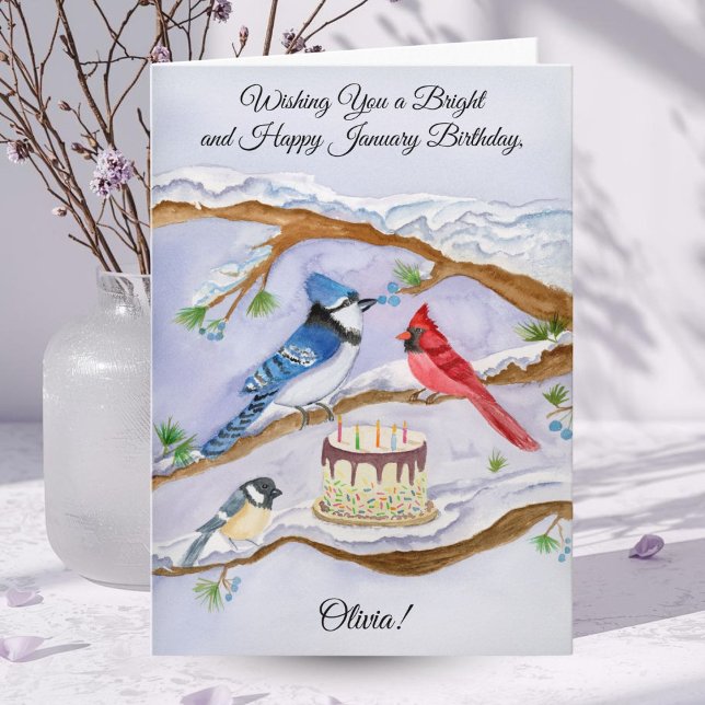 Carte January Birthday Backyard Birds Personalize  (Créateur téléchargé)