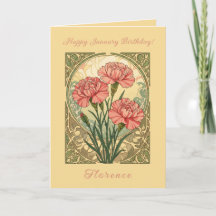 January Birthday Pink Carnations Art Nouveau Style