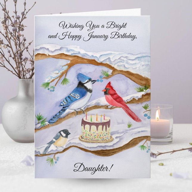 Carte January Birthday with Backyard Birds Daughter (Créateur téléchargé)