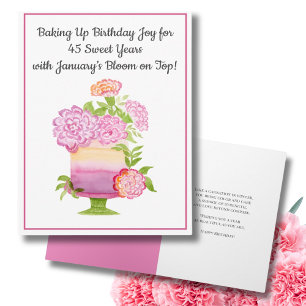 Carte Janvier 45 Anniversaire Cake Purple Carnations