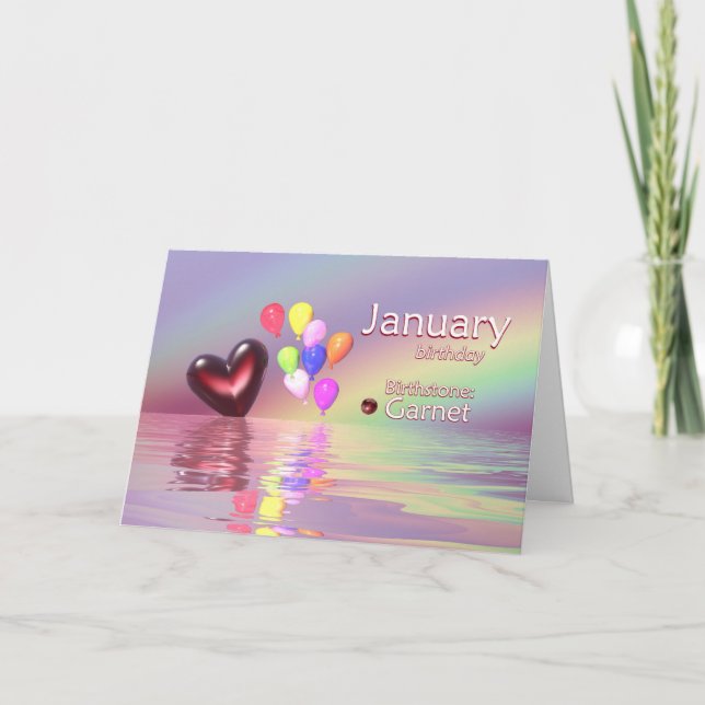 Carte Janvier Anniversaire Garnet Coeur (Devant)
