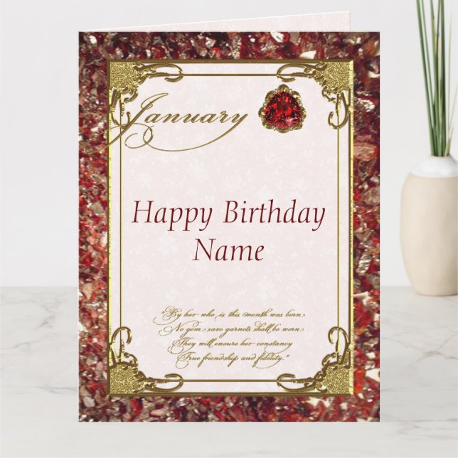 Carte Janvier Garnet Birthstone 8.5X11 Anniversaire (Devant)