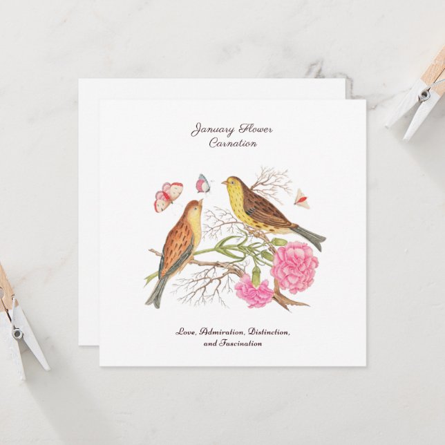 Carte Janvier Mois de naissance Fleur Anniversaire Cadea (Devant/Arrière en situation)