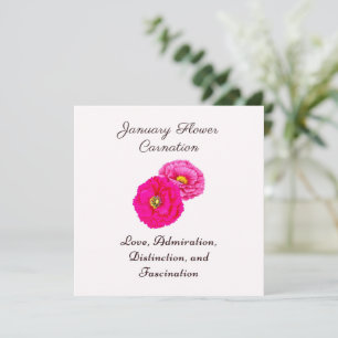 Carte Janvier Mois de naissance Fleur Carnation Élégante