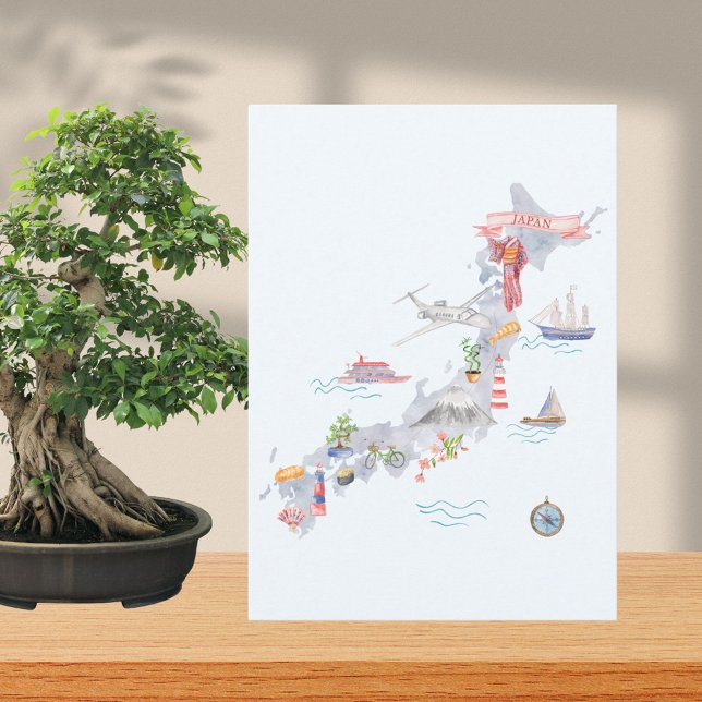 Carte Japan Illustrated Map Flat Greeting (In situ)