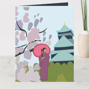 Carte Japon Cherry Blossom Geisha Kimono