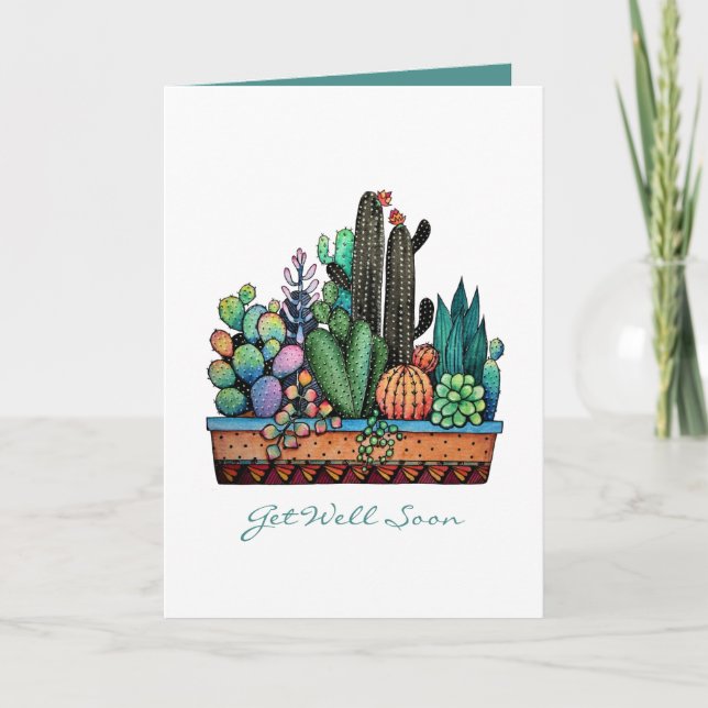 Carte Jardin De Cactus À L'Aquarelle Cute Dans Un Beau P (Devant)