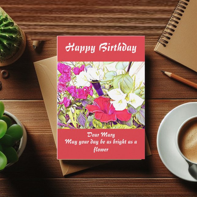 Carte Jardin de printemps Aquarelle Hibiscus Végétation  (Custom Name Watercolor Hibiscus Birthday Card)