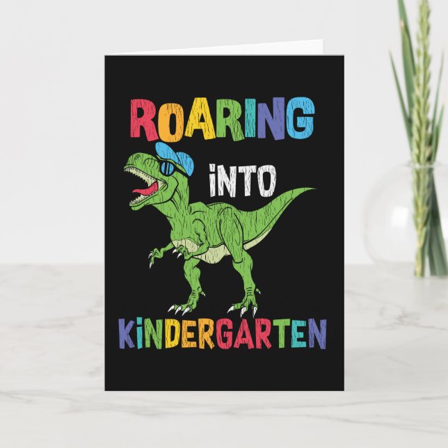 Carte Jardin d'enfants en ruines école T rex Dinosaur (Devant)