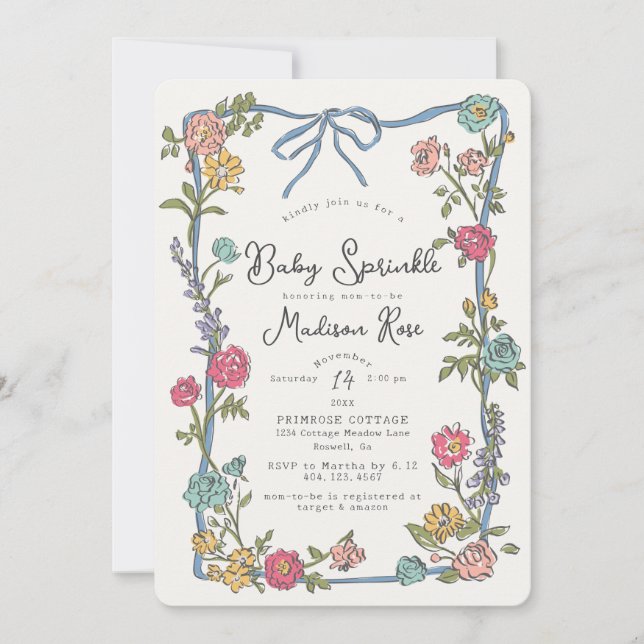Carte Jardin d'été Bright Floral Baby Sprinking (Devant)