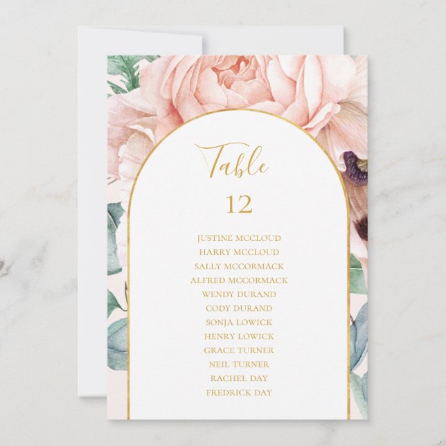 Carte Jardin Floral | Pastel Tableau Numéro de siège (Devant)