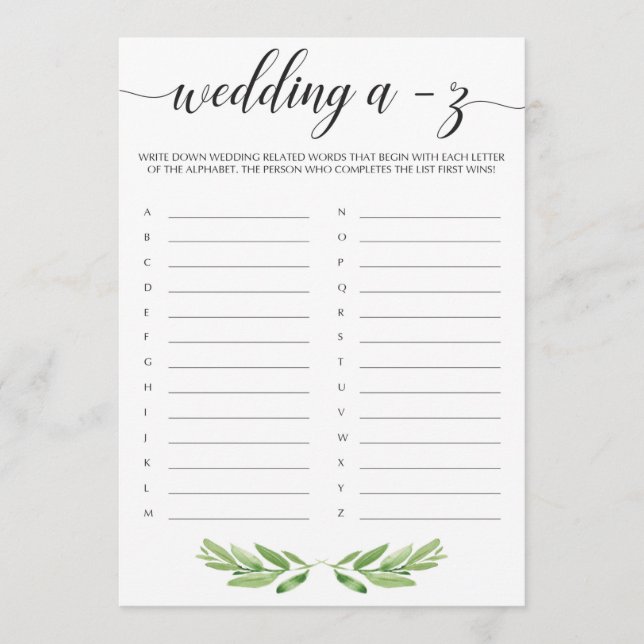 Carte Jardin Mariage Douche Mariage Alphabet Jeu (Devant)