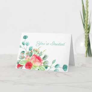Carte Jardin rose Aquarelle Rose Bouquet Fête des mariée