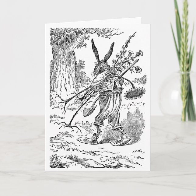 Carte Jardinier de lapin avec la pelle et les plantes (Devant)