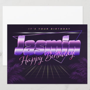 Carte Jasmin Nom Prénom lila retro Anniversaire de la ca