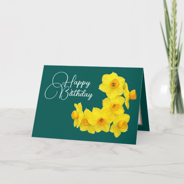 Carte Jaune Daffodils Cyan Arrière - plan Anniversaire (Devant)