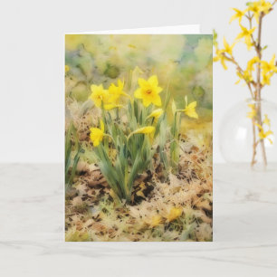 Carte Jaune Daffodique Sauvage Vintage Aquarelle Style
