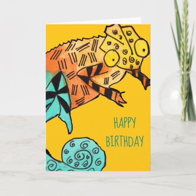 Carte jaune d'anniversaire de enfant d'encre de (Devant)