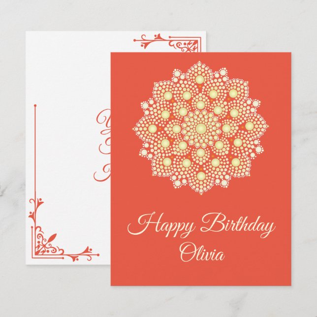Carte Jaune Dot Mandala Bonne Anniversaire (Devant / Derrière)