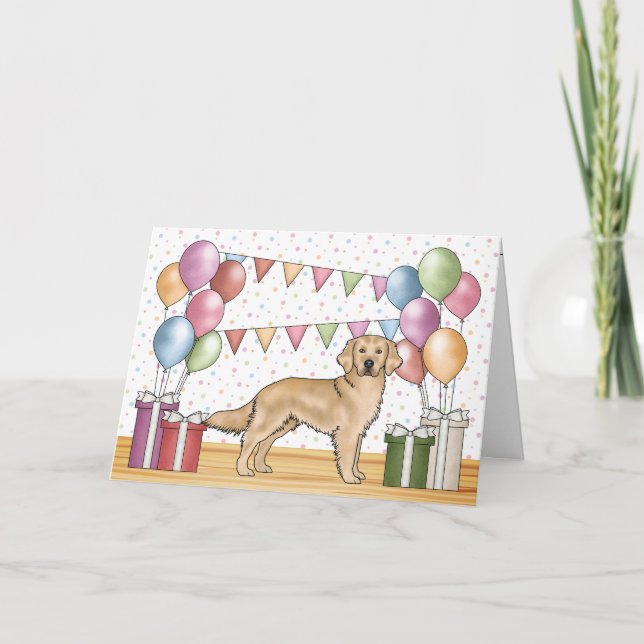 Carte Jaune Golden Retriever Coloré Pastel Anniversaire (Devant)