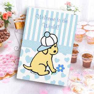 Carte Jaune Labrador Bleu Nouveau bébé Garçon Félicitati