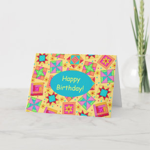 Carte Jaune Patchwork Quilt Art Joyeux anniversaire